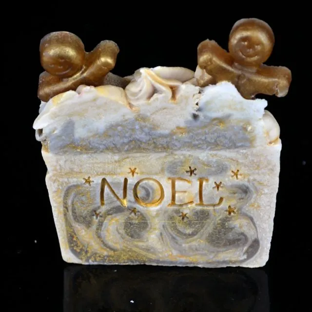 Christmas Gingerbread Soap Slice with Noel inlaid with Gold - Vegan - SLS Free - Sensitive Skin Soap - Cruelty Free Soap