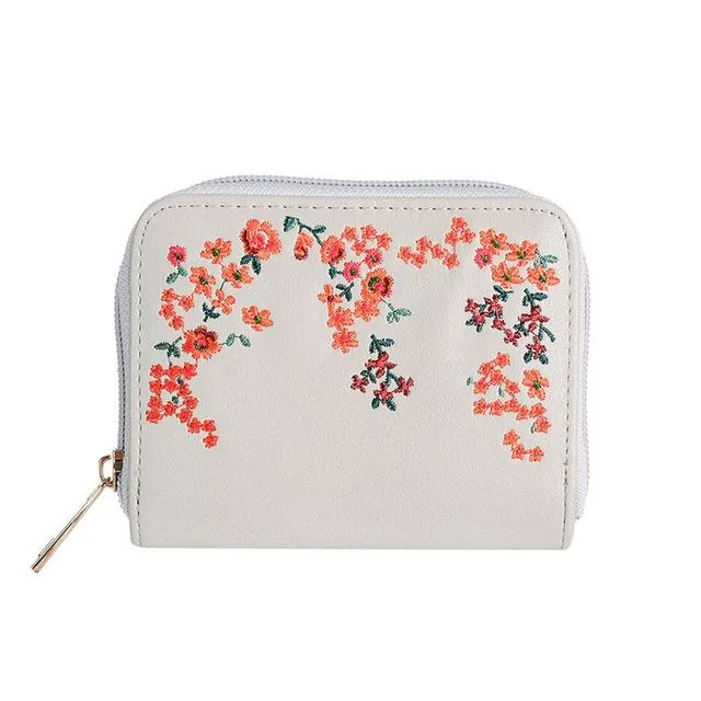 Embroidered floral small purse - Mink