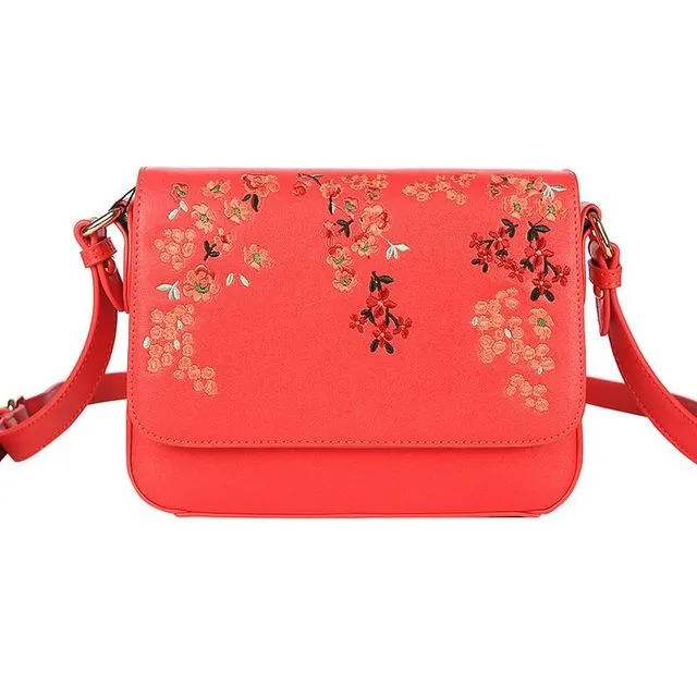 Embroidered floral cross body bag - Red