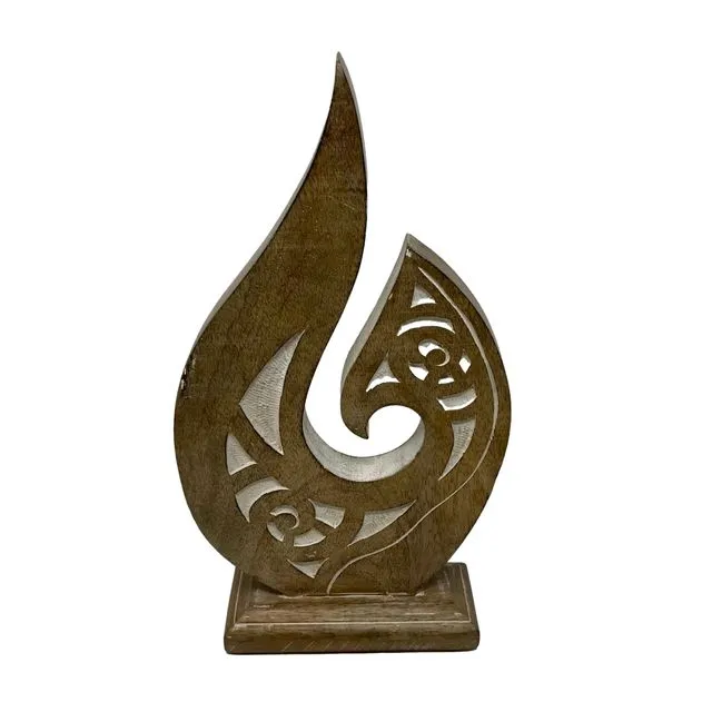 Carved Wood Flame Table Sculpture