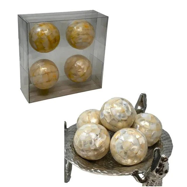 Set of 4 Mother of Pearl Decorative Sphere Bowl Fillers