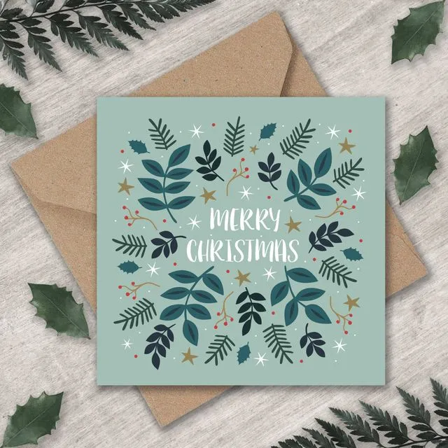 Christmas Leaves and Stars cards x6