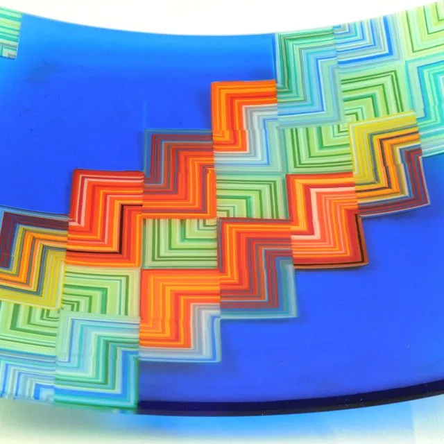 A square glass plate "Joyful Way" - Blue