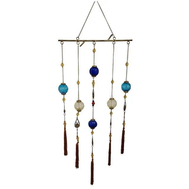 Hanging Gypsy Glass Globe Suncatcher w/Glass Beads & Tassels