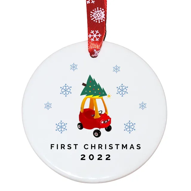 Second Ave Baby First Christmas 2022 Tree on Car White Ceramic Hanging Circle Christmas Xmas Tree Decoration Bauble