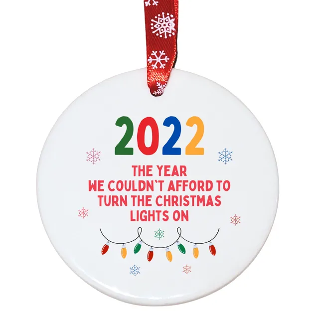 Second Ave 2022 Couldn't Afford The Lights White Ceramic Hanging Circle Christmas Xmas Tree Decoration Bauble