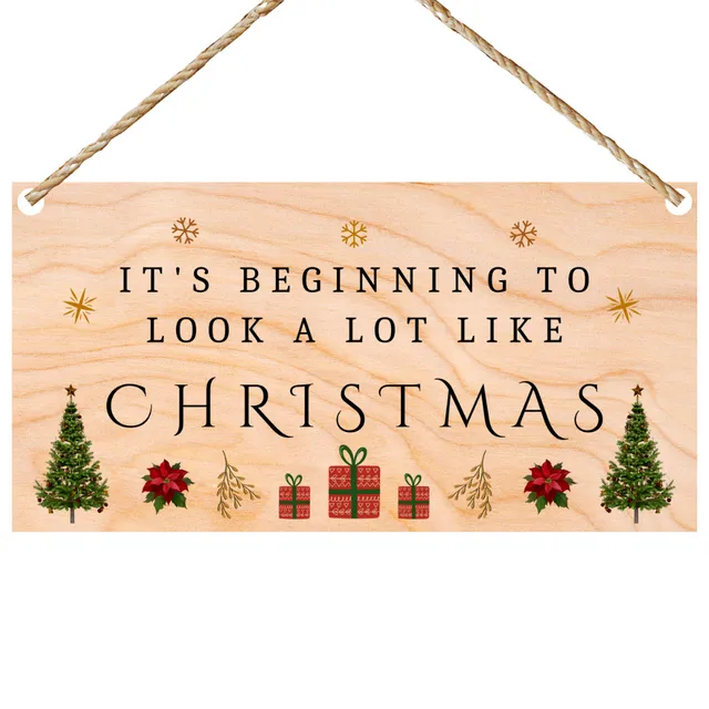 Second Ave Beginning To Look Like Christmas Wooden Hanging Gift Rectangle Xmas Decoration Sign Plaque