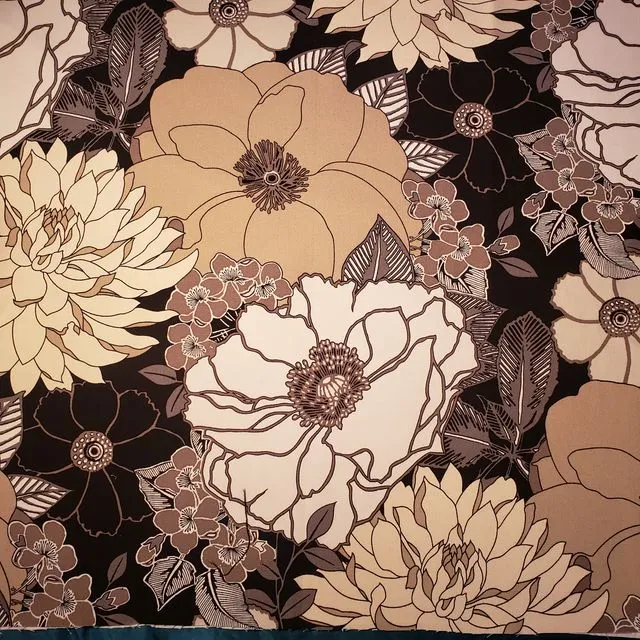 White Taupe Black Modern Minimalist Large Flower Cotton Fabric 58" By The Yard