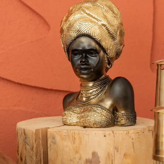 True African Beauty Gold&Black Modern Sculpture for Home Decor