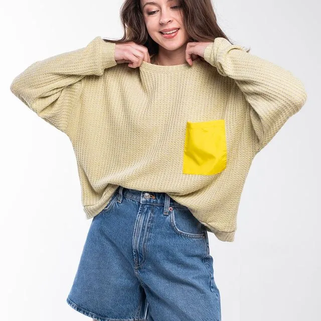 Joy Sweatshirt - Grey & Yellow w Yellow Pocket