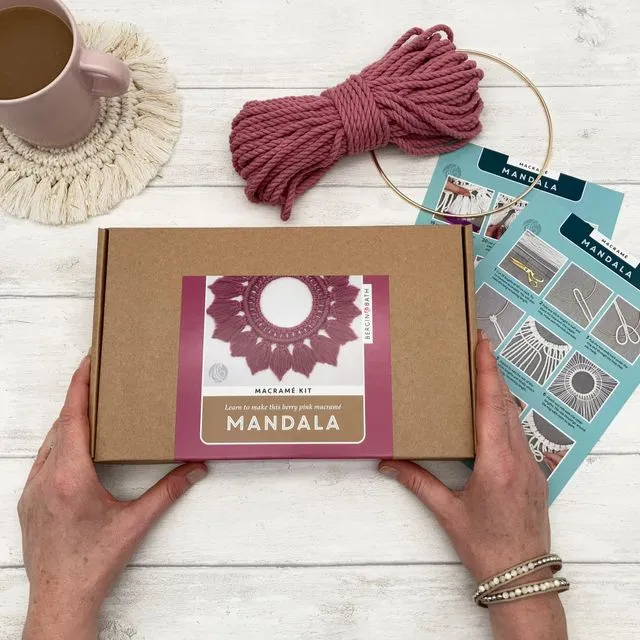 Macrame Kit - Mandala - Berry Pink. Craft kit for adults