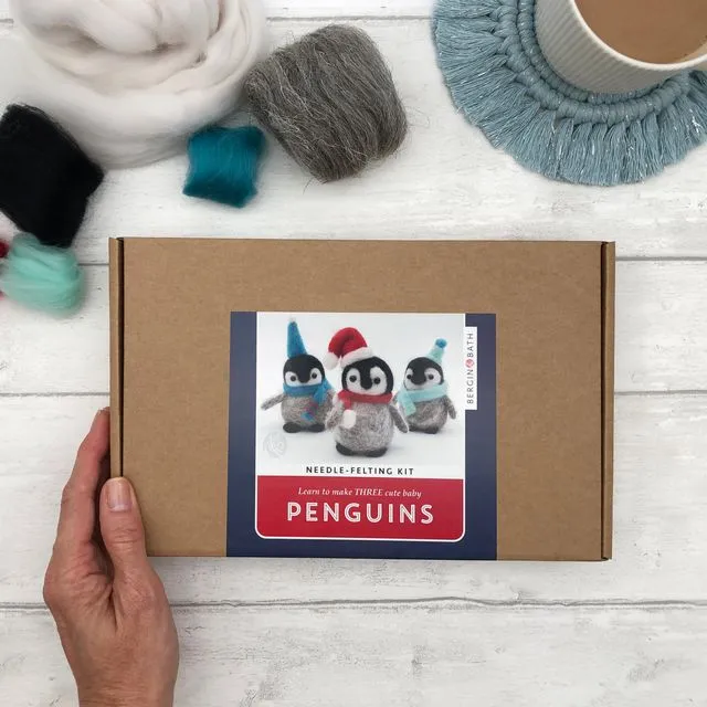 Needle felting kit - Baby Penguins. Make THREE penguins.