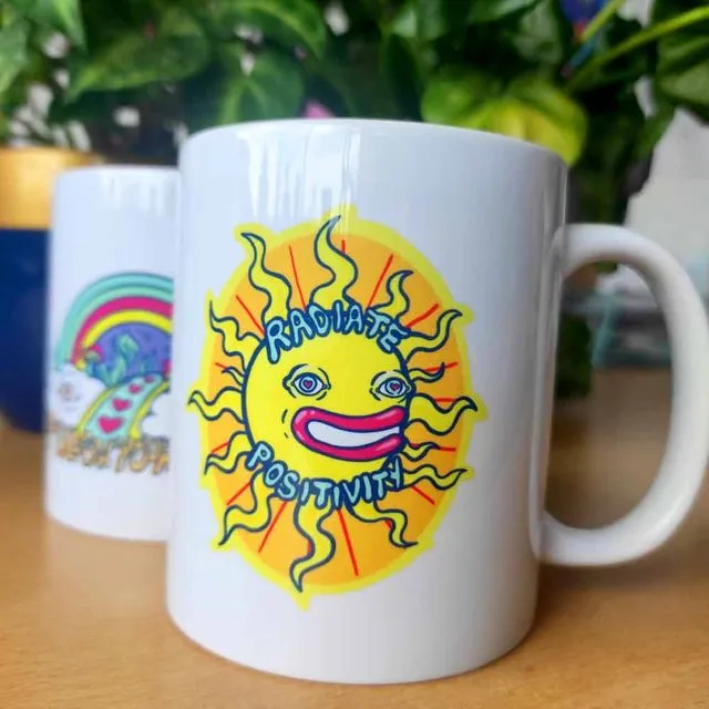 Ceramic Mug Radiate Positivity | Sunny Inspirational Quotes | Positive affirmations coffee cup