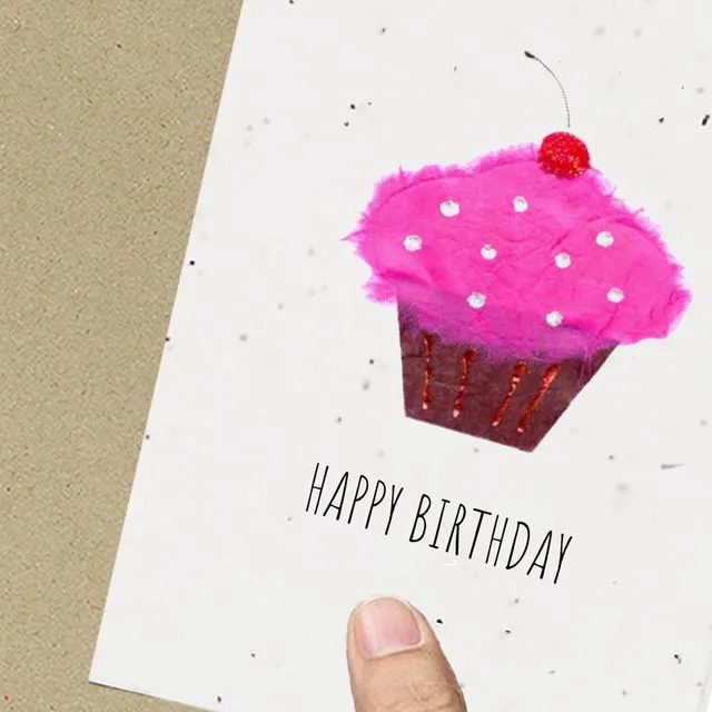 Birthday Cupcake Card, Eco friendly, Plantable, Seeded