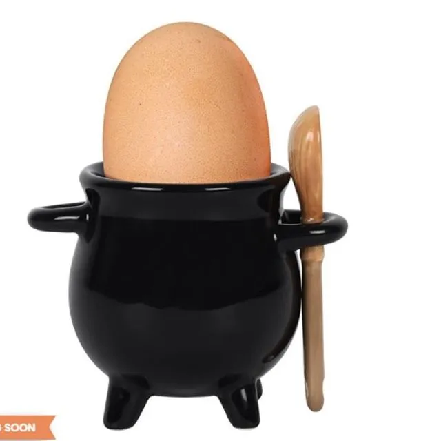 Cauldron Egg Cup With Broom Spoon