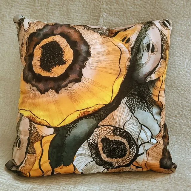 Yellow Abstract Poppies Decorative Cushion