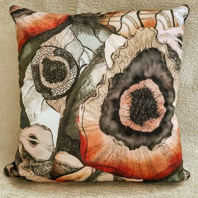 Red Abstract Poppies Decorative Cushion