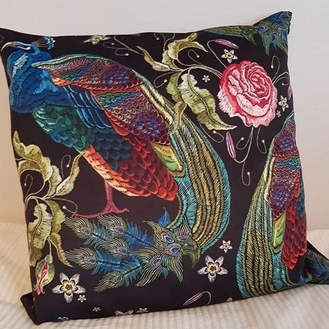 Peacock with Rose Decorative Cushion