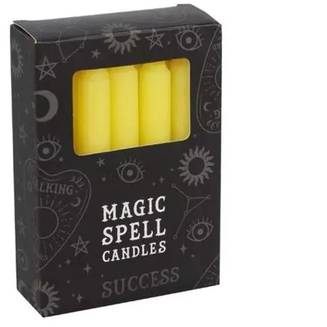 Pack of 12 Yellow 'Success' Spell Candles.