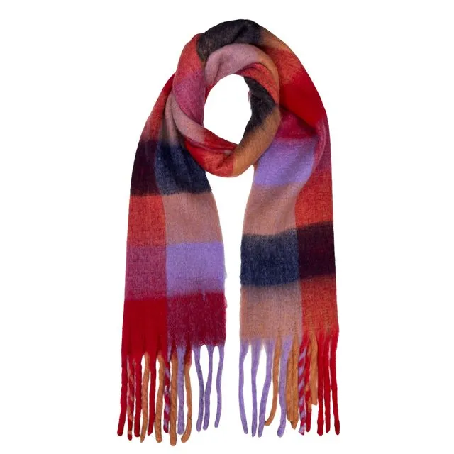 Soft multi coloured checked scarf with tassels in Berrie