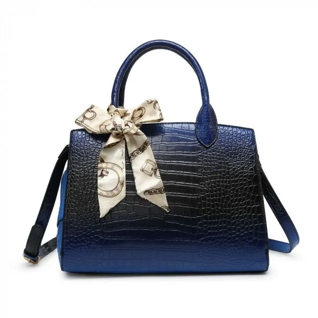 High Quality 2 Tones Tote Presentable shoulder bag Top Handle bag vegan PU leather handbag -OL6115p blue