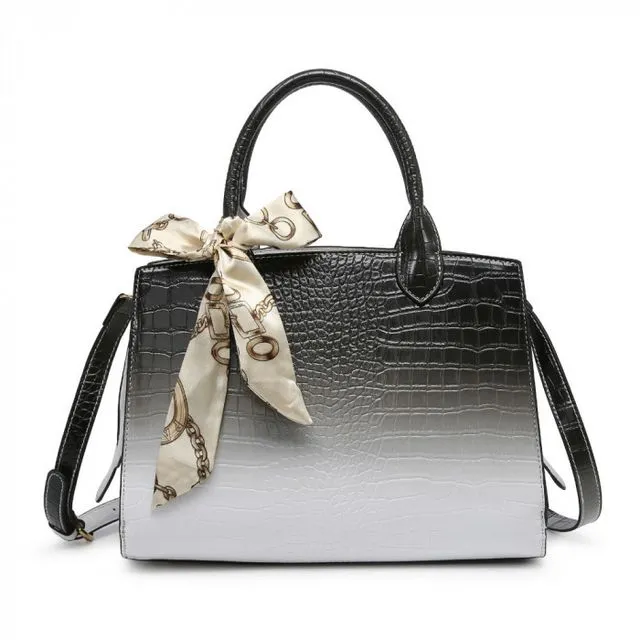 High Quality 2 Tones Tote Presentable shoulder bag Top Handle bag vegan PU leather handbag -OL6115p black