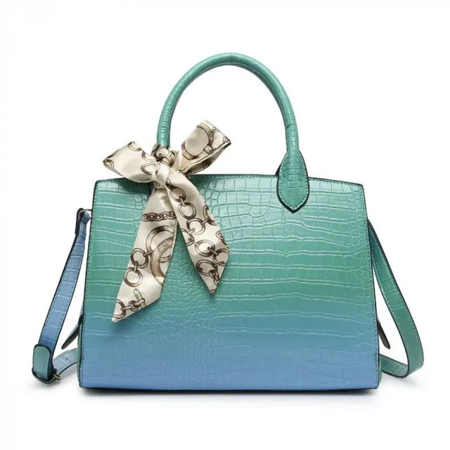 High Quality 2 Tones Tote Presentable shoulder bag Top Handle bag vegan PU leather handbag -OL6115p green