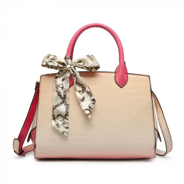 High Quality 2 Tones Tote Presentable shoulder bag Top Handle bag vegan PU leather handbag -OL6115p pink