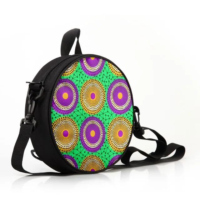 Round cross body bag,African print,ankara style.