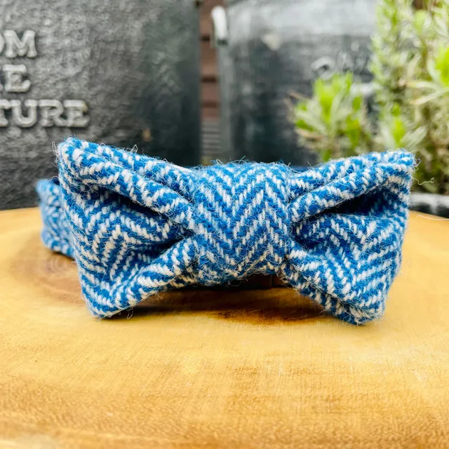 Blueberry Blue Harris Tweed Dog Bow Tie