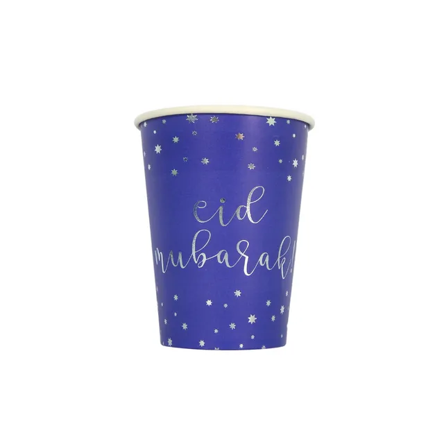 Eid Mubarak Cups (10pk) - Blue & Silver