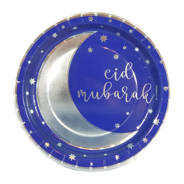 Eid Mubarak Party Plates (10pk) - Blue & Silver