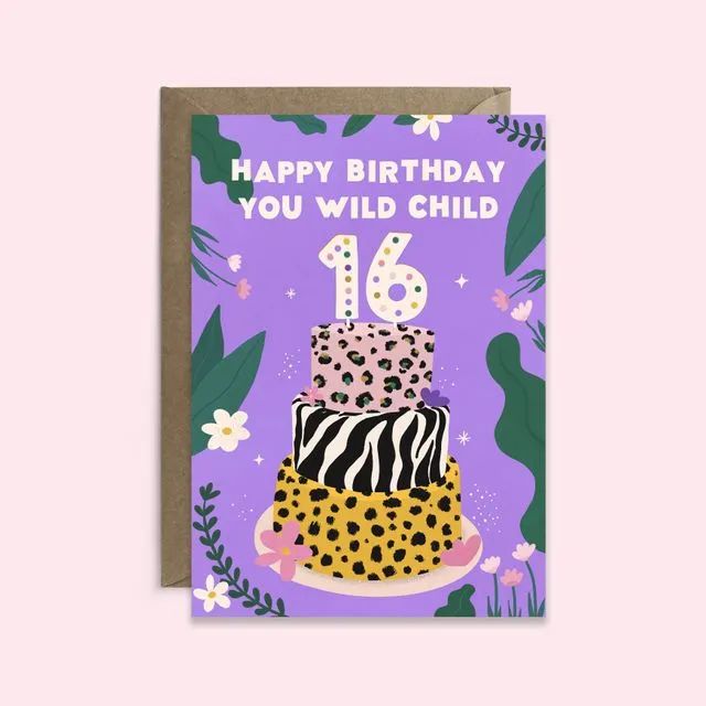 16 Wild Child | Wild Child Leopard Print Birthday Card (Case of 6)