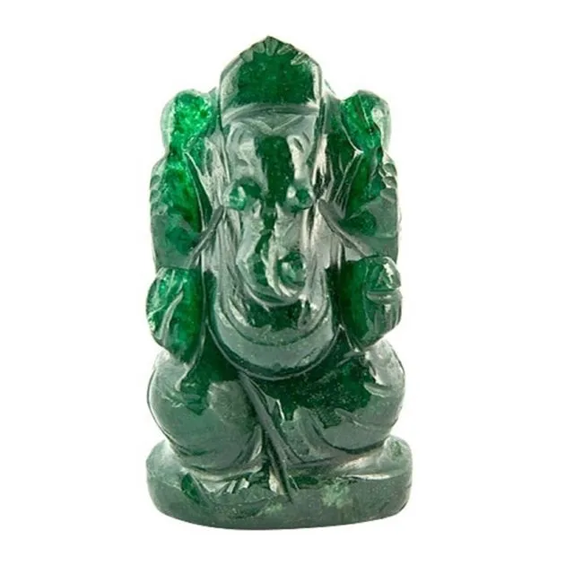 Hand-carved Green Jade Lord Ganesh Statue - 2.25"