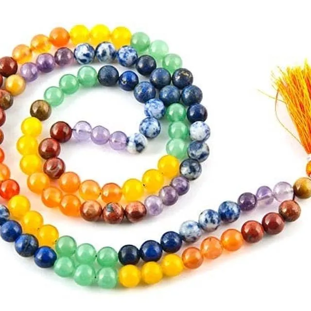 7 Chakra Prayer Mala  108 Beads - 8mm