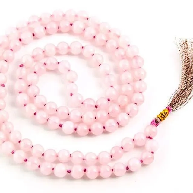 Rose Quartz Knotted  Prayer Japa Mala 108 Beads - 8mm