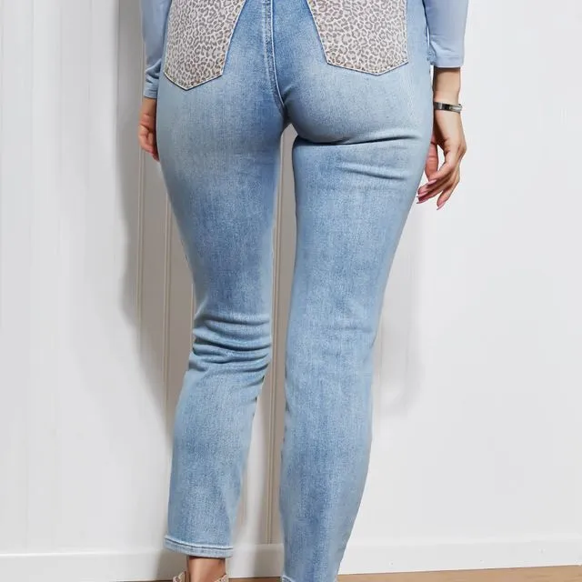 Judy Blue Maya Full Size Cheetah Camo Color Block Slim Fit Jeans