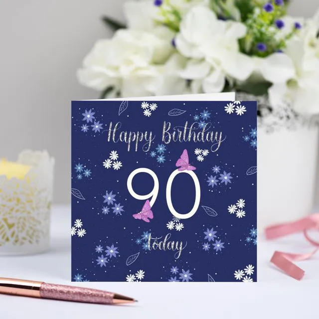 Pretty Floral 90th Birthday Card