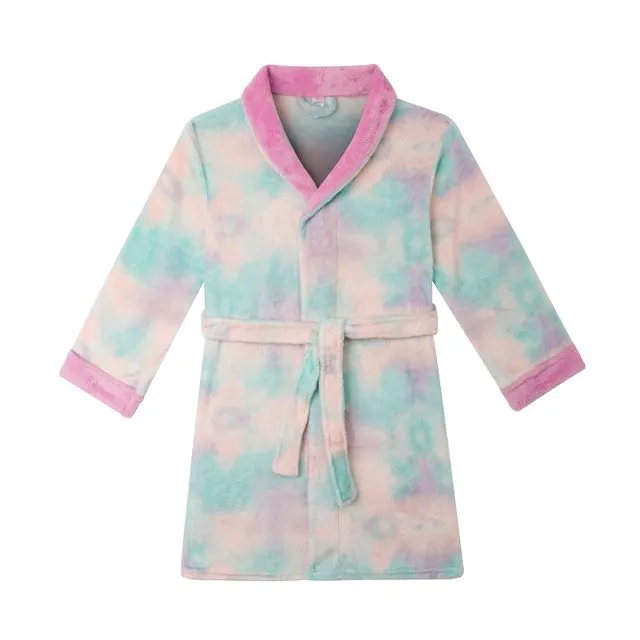 Bathrobes For Girls Ultra Soft Fleece Girls Robe - Cloud Tie-Dye
