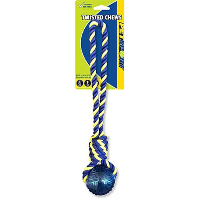 Twisted Chews-Medium Braided Cotton Rope Tug w/ TPR Ball 14"
