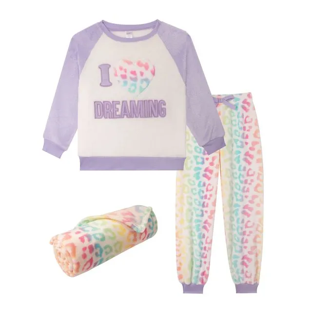 Girls' Pajama Set With Blanket Fleece Girls Pjs Gift Set - Dreaming