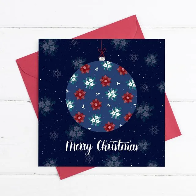 Floral Merry Christmas Card Red Flowers