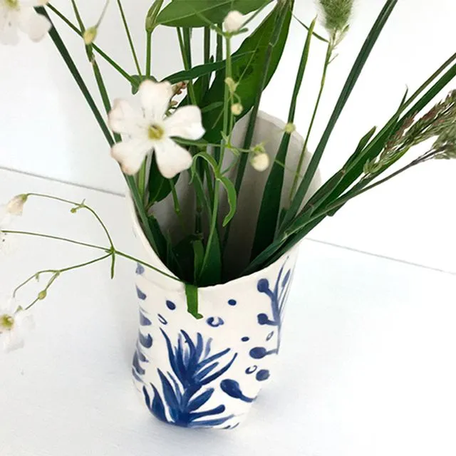 Wild Coast Small Vase Handmade Blue and White Porcelain Eco