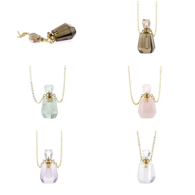 NATURAL STONE CRYSTAL PERFUME BOTTLE NECKLACE ( PACK OF 6 )