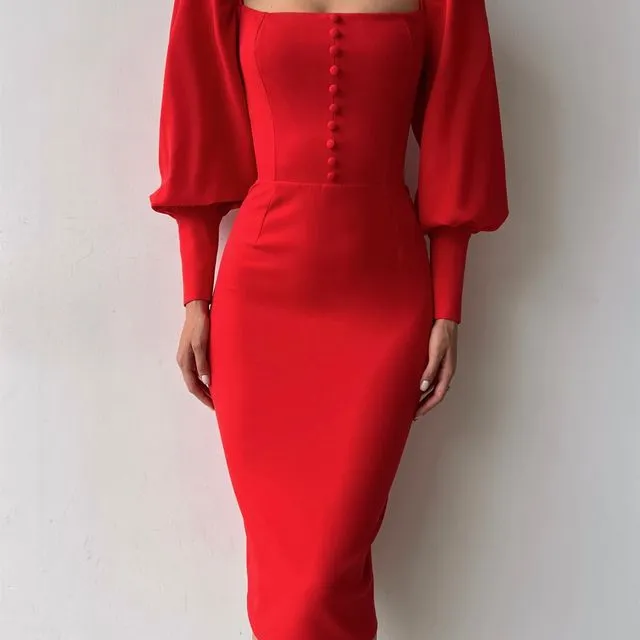 Diana Puff Sleeve Dress (Red)