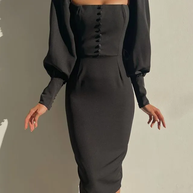 Diana Puff Sleeve Dress (Black)
