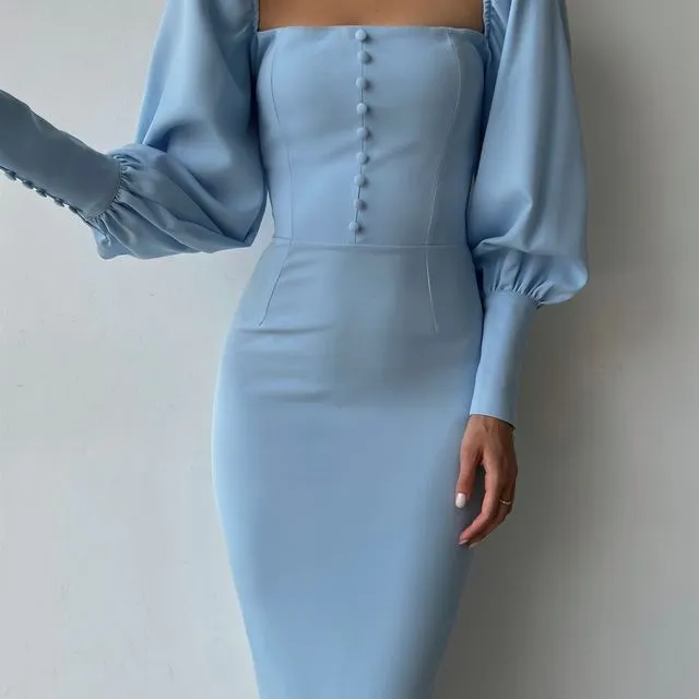 Diana Puff Sleeve Dress (Blue)