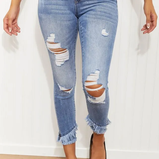 Zenana Katrina Full Size Mid-Rise Distressed Skinny Jeans