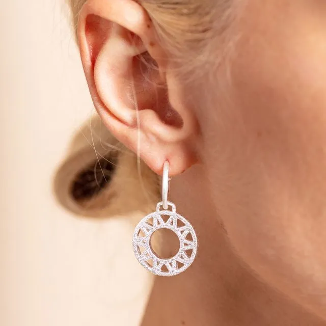 Geometric Recycled Silver Drop Hoop Earrings