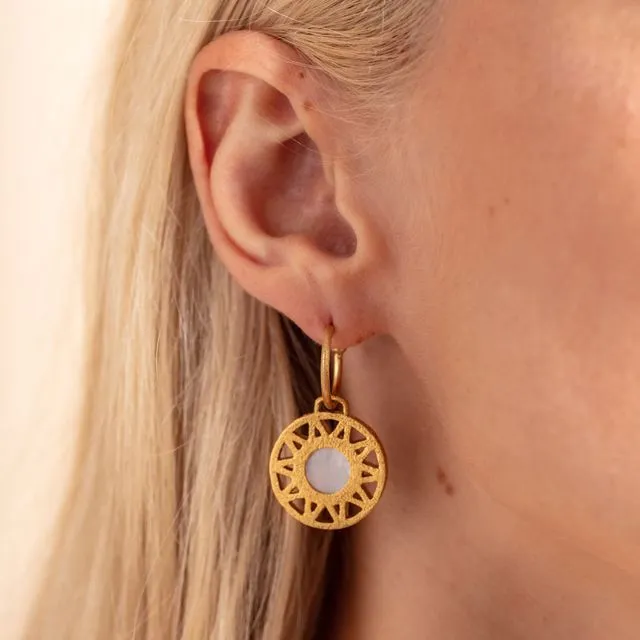 Geometric 14k Gold Vermeil and Mother of Pearl Drop Hoop Earrings